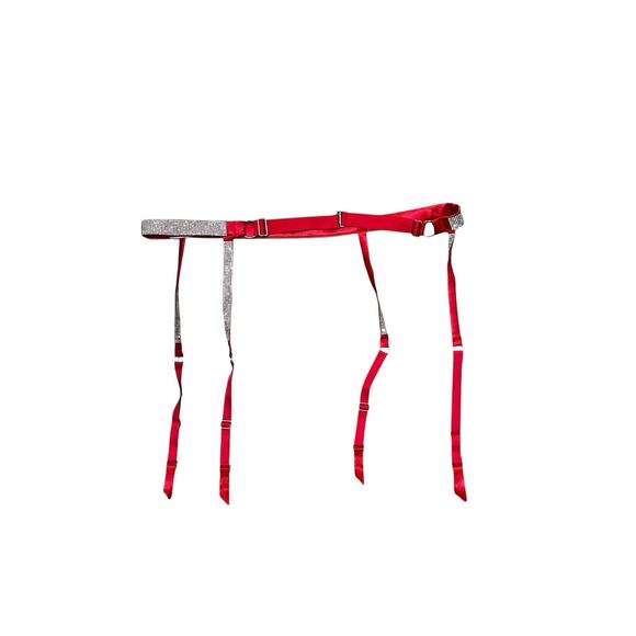 Victoria's Secret M/L Red Satin Rhinestone Adjustable Lingerie Garter Belt - Picture 5 of 6